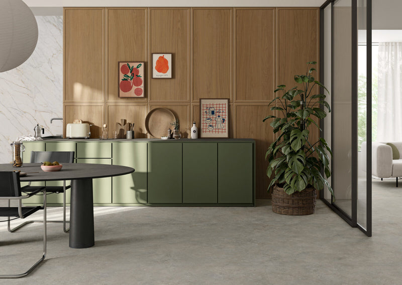 Cucina con pavimento in gres porcellanato