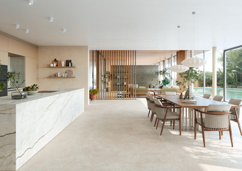 Ambiente con pavimento in gres effetto pietra