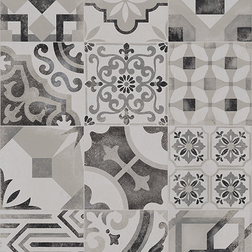 Castelvetro Cementine Mix Soggetti Bianco e Nero, decoro geometrico